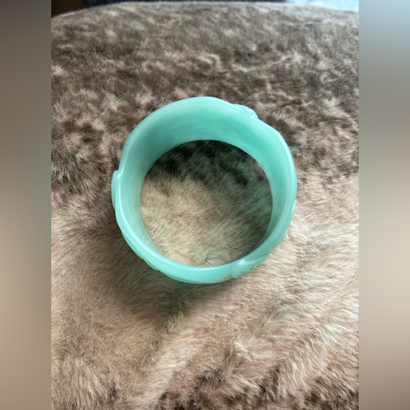 Vintage Aqua Blue Carved Rose Cuff Bracelet Women’s Jewelry - Picture 1 of 6